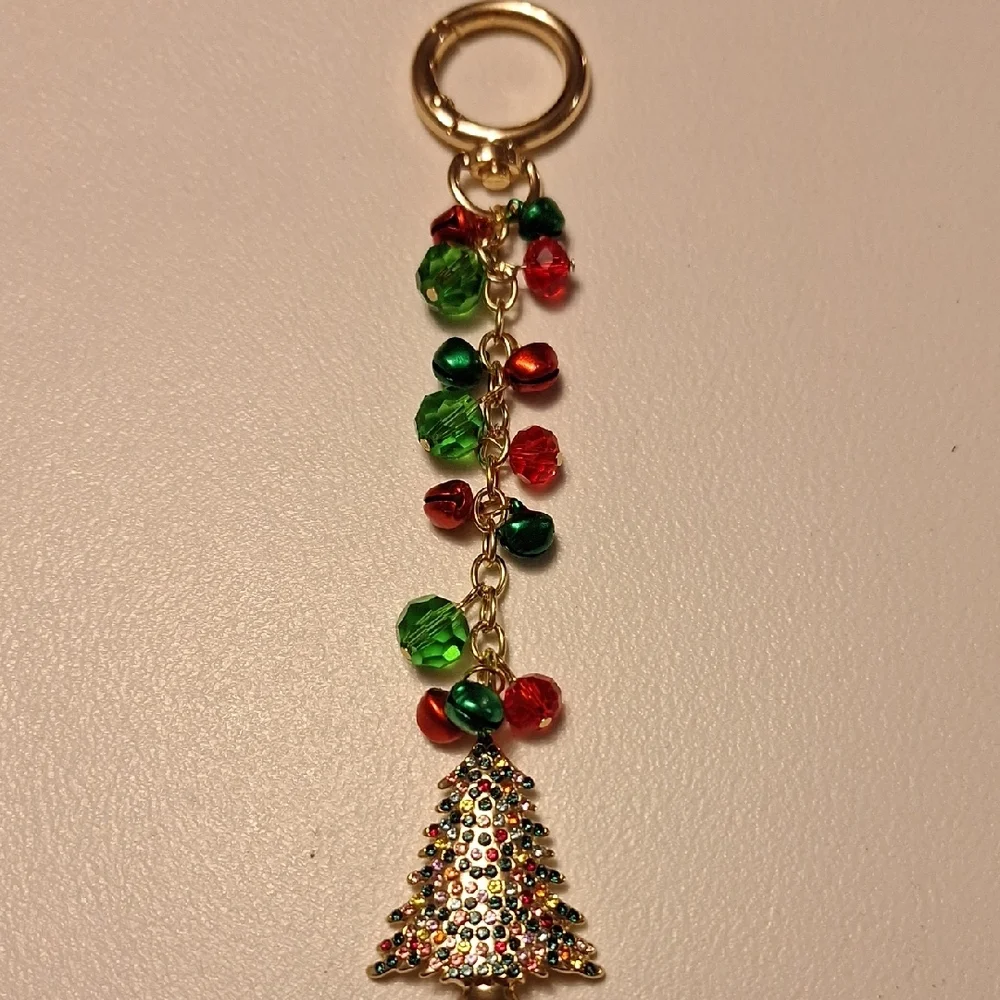 Festive Christmas Tree Keychain with Red and Green Beads